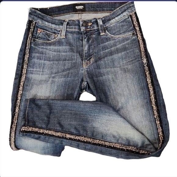 hudson Luna Crop Super Skinny Glam Beaded Jeans - Picture 2 of 10